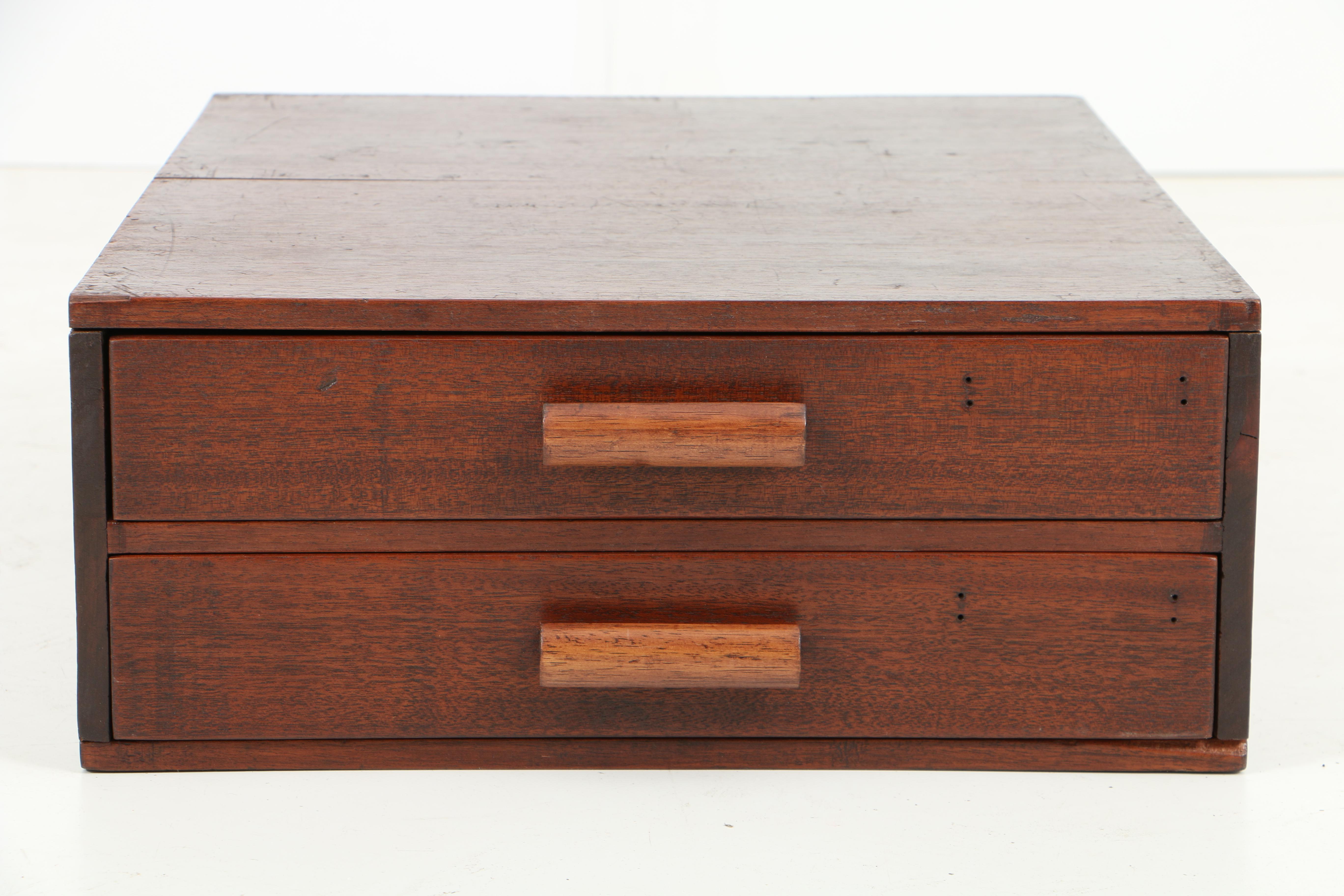 Vintage Mahogany Flat File Box with Two Drawers
