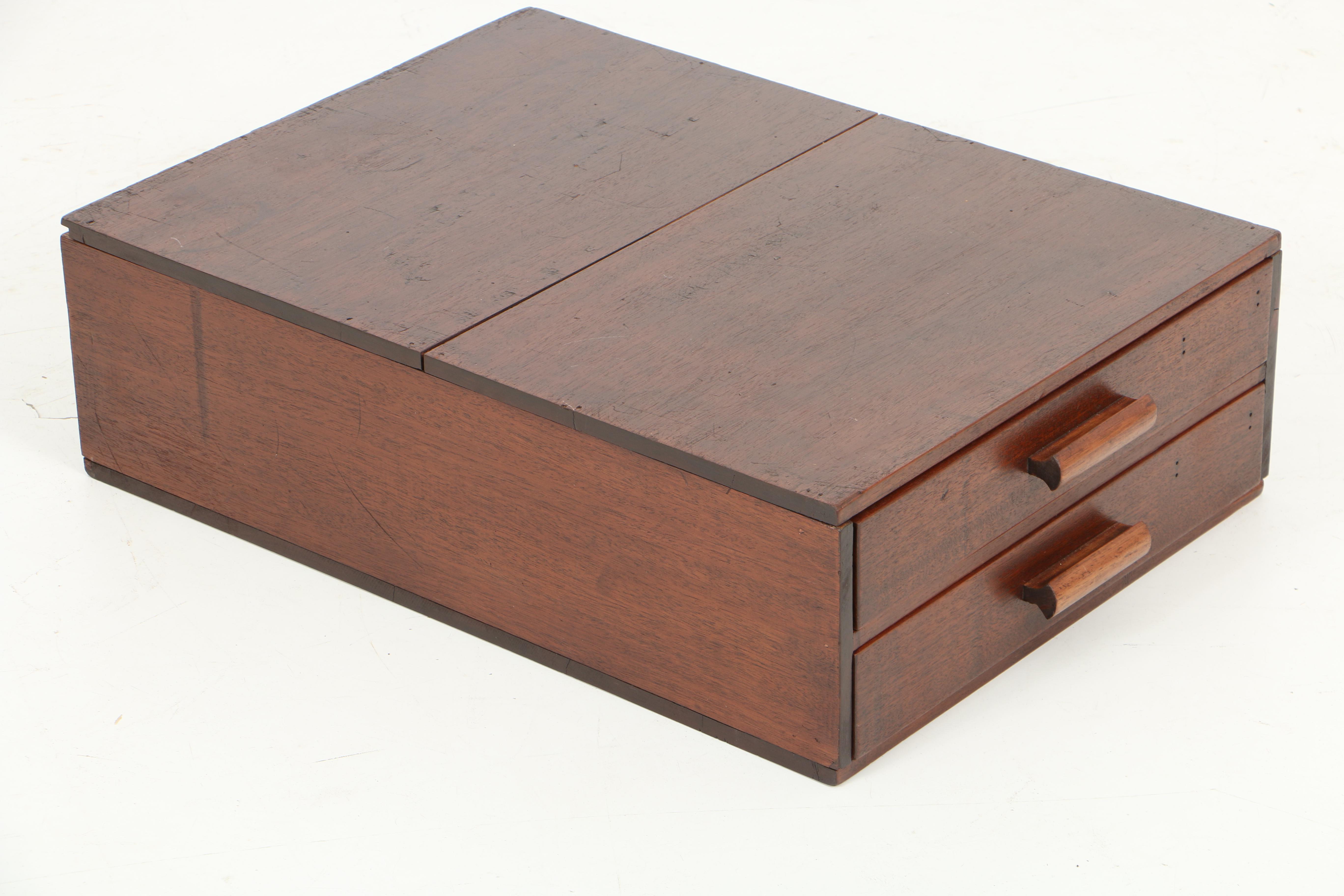 Vintage Mahogany Flat File Box with Two Drawers