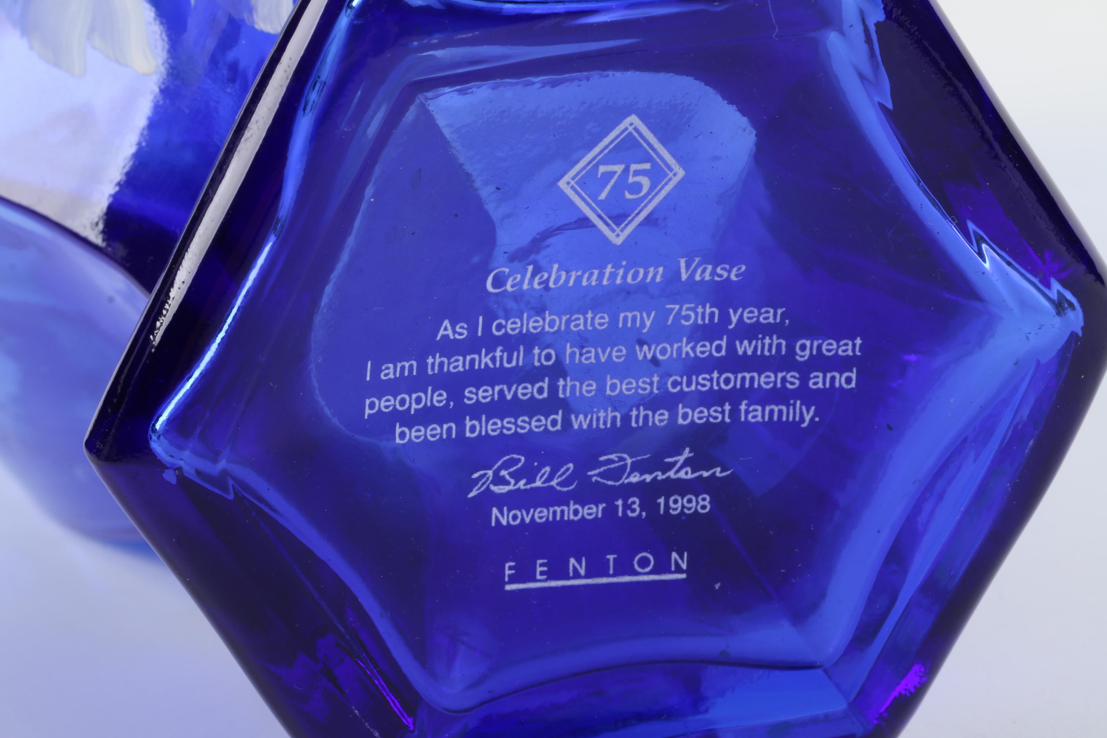 Hand-Painted Cobalt Blue Fenton Glass Vase