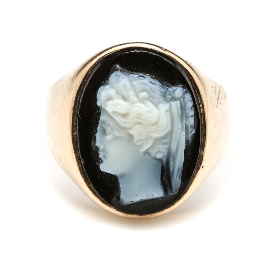 10K Yellow Gold Black Onyx Cameo Ring