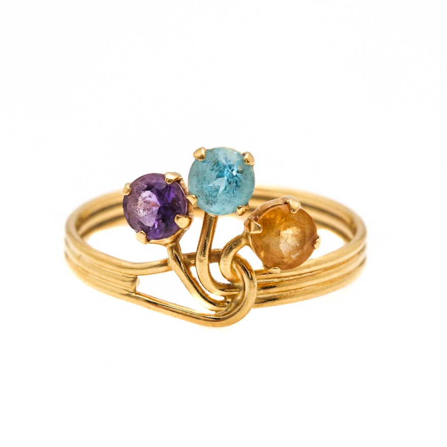 18K Yellow Gold Gemstone Ring