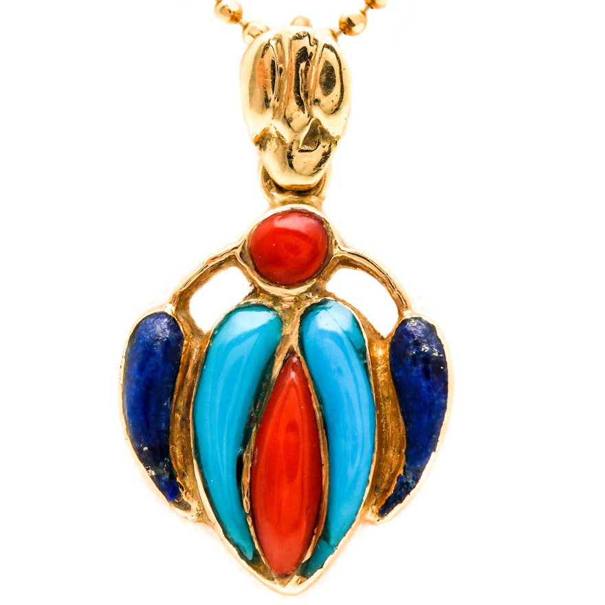 18K Yellow Gold Gemstone Khepri Necklace