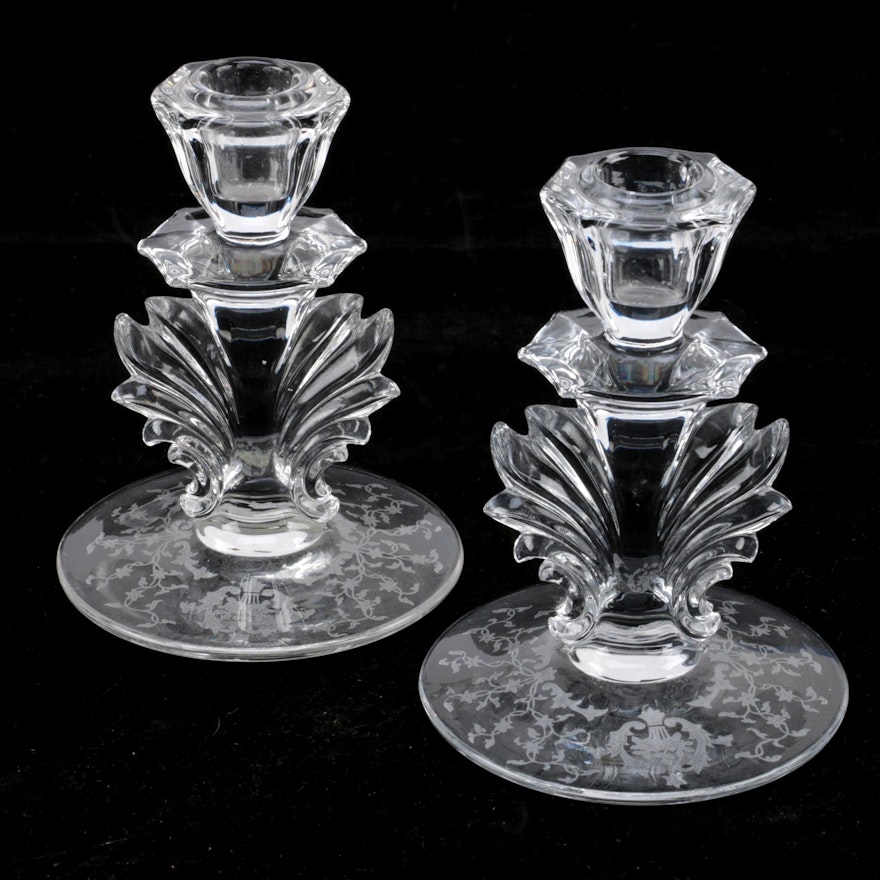 Fostoria "Baroque" Etched Glass Candle Holders