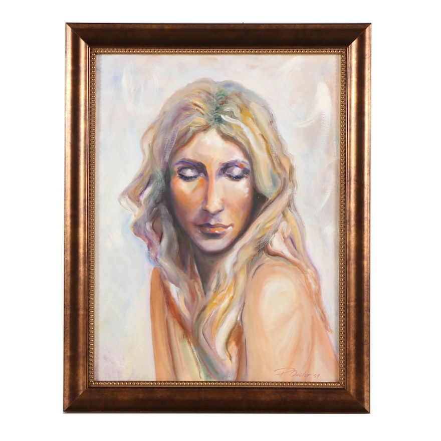 P. Queler Oil Painting on Canvas of Portrait