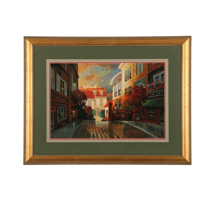 Offset Lithograph on Paper of French Street Scene