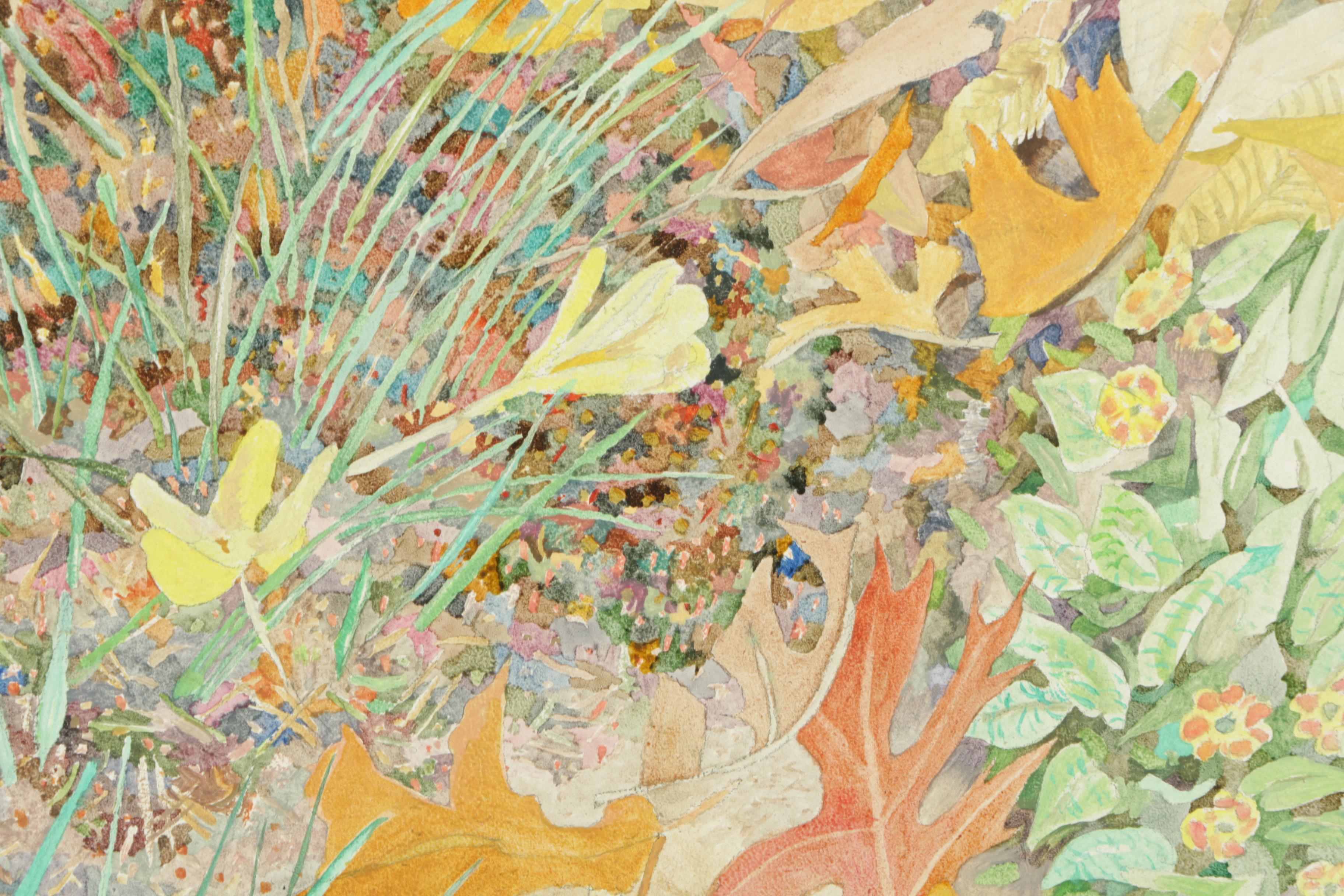 J. Hillings Bleicken Gouache Painting on Board of a Garden