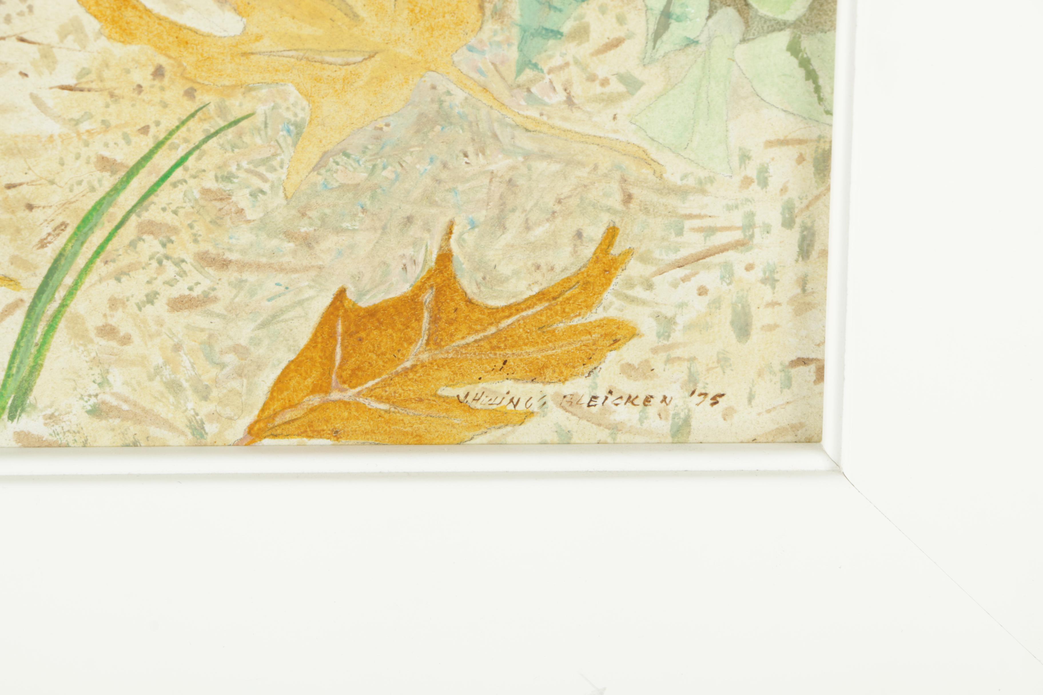 J. Hillings Bleicken Gouache Painting on Board of a Garden