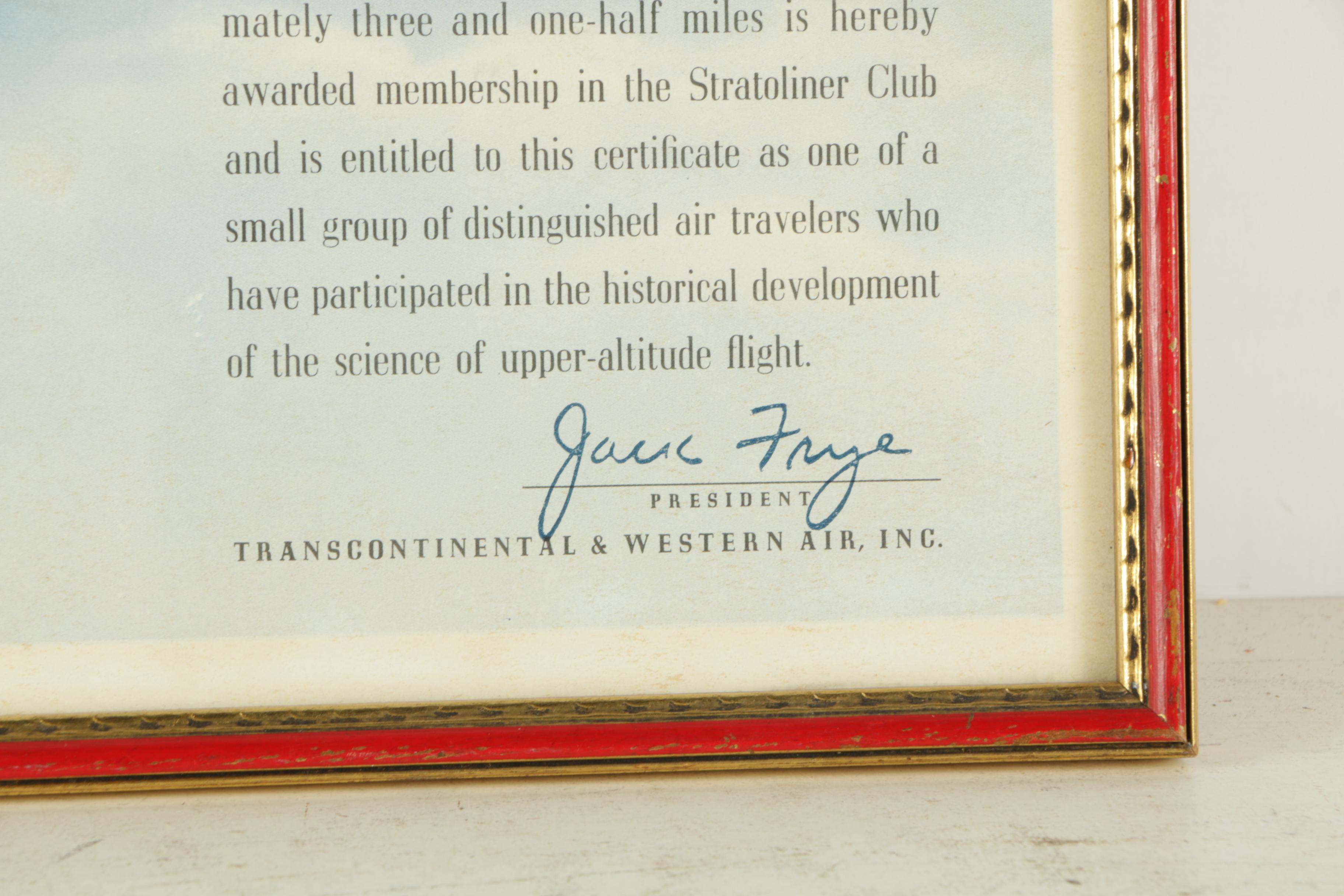 1941 Offset Lithograph "Stratoliner Club" Certificate