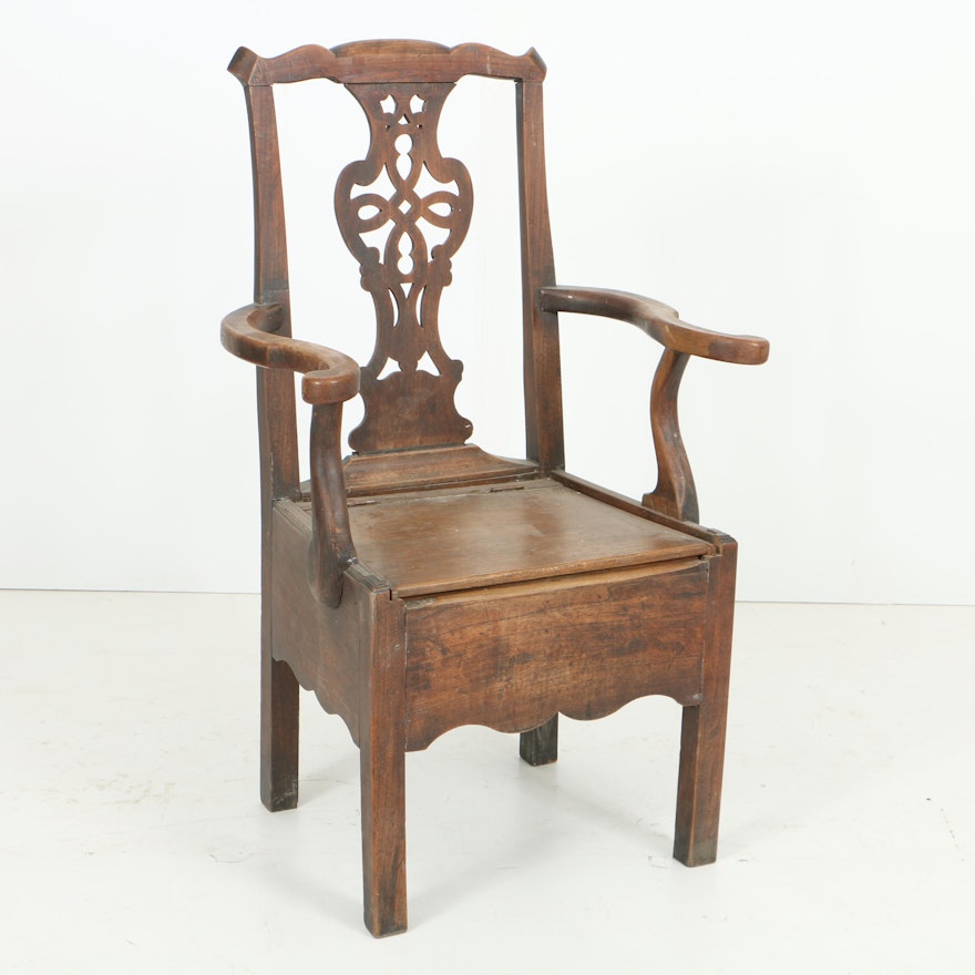 Antique George III Mahogany Commode Chair, Circa Late 18th to Early 19th Century