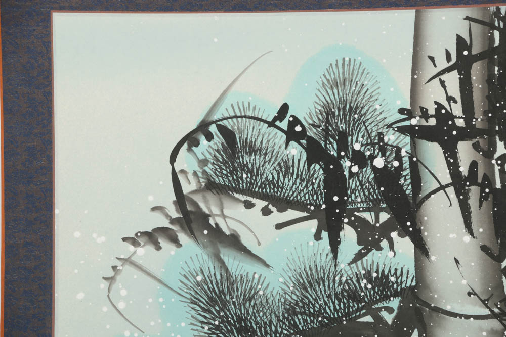 East Asian Inspired Ink and Watercolor on Hanging Scroll