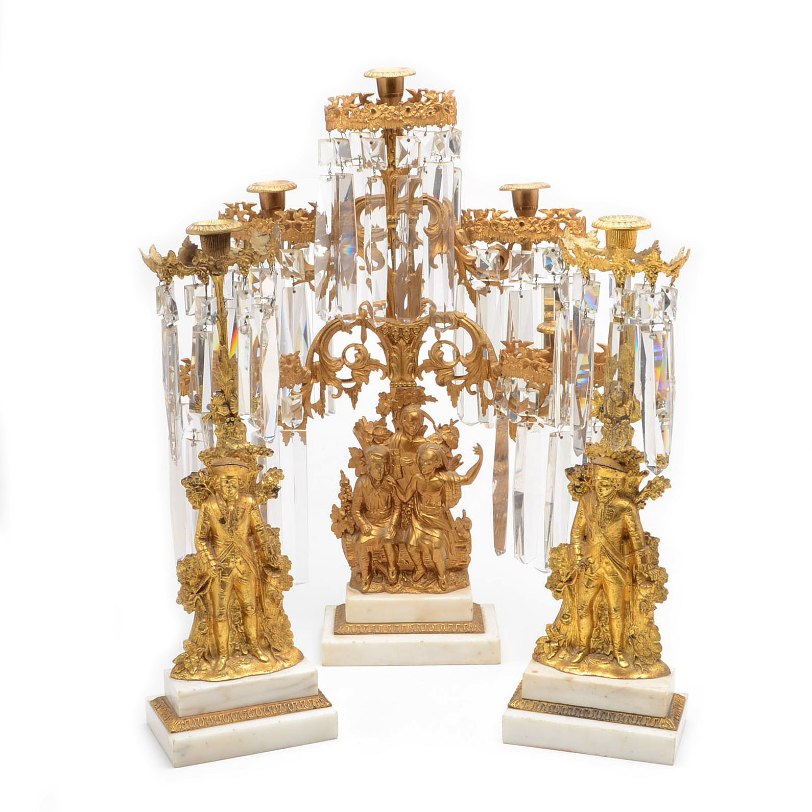 "Last of the Mohicans" Gilt Brass Candelabra Set