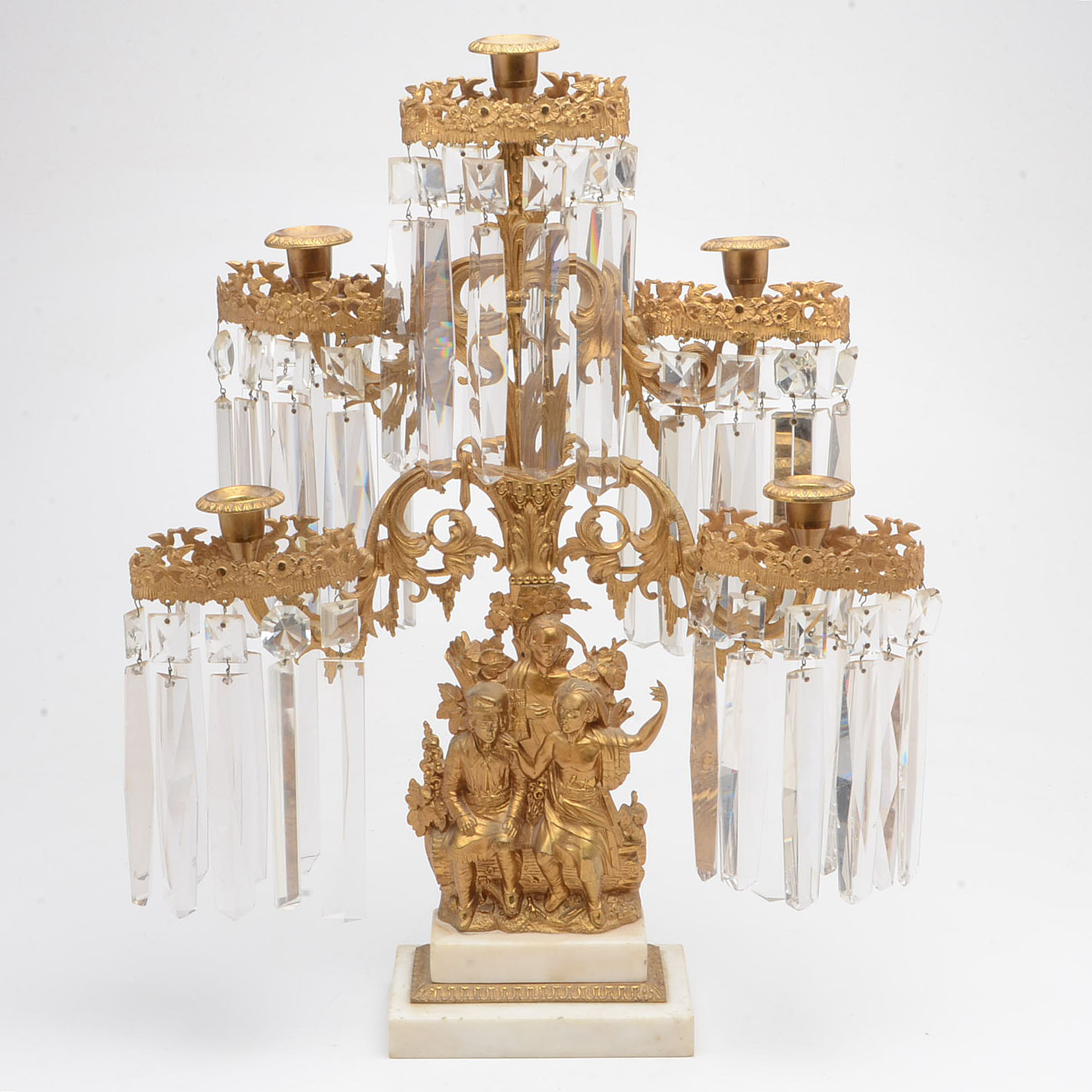 "Last of the Mohicans" Gilt Brass Candelabra Set