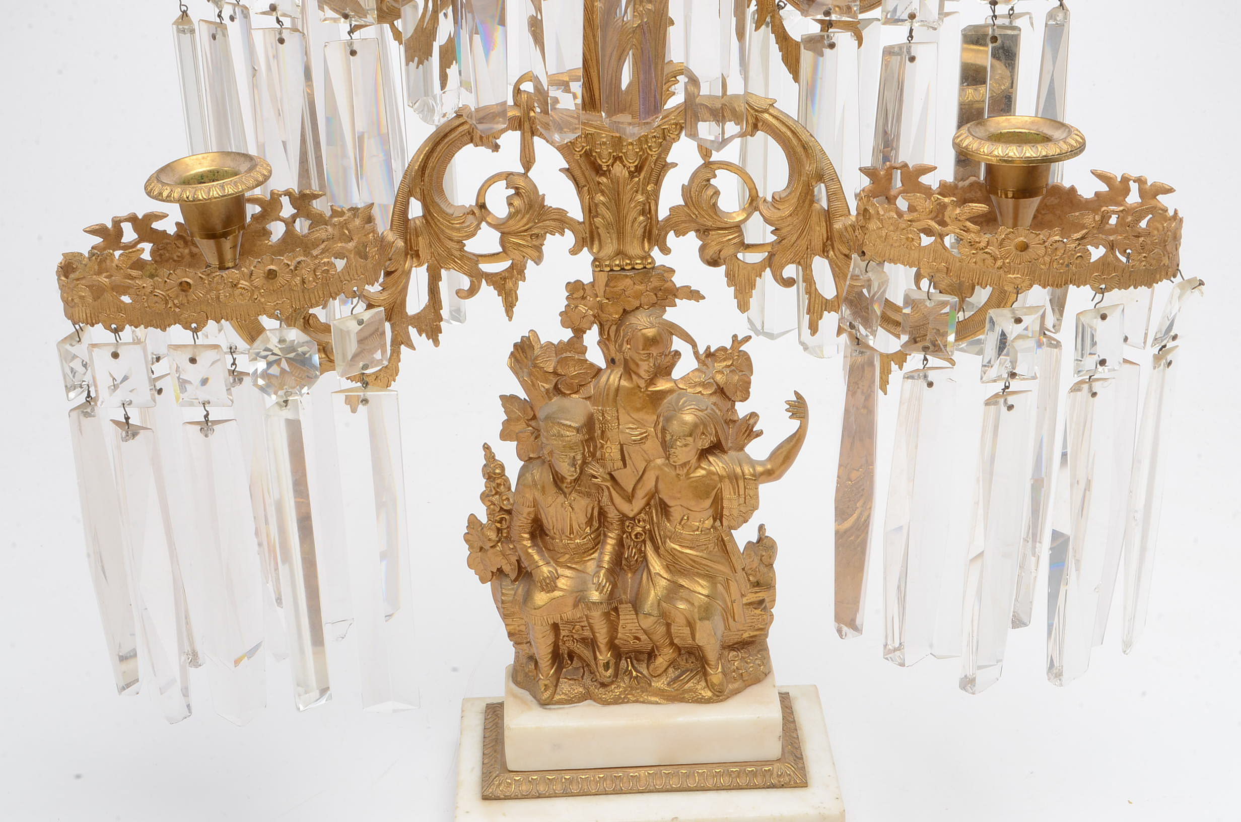 "Last of the Mohicans" Gilt Brass Candelabra Set