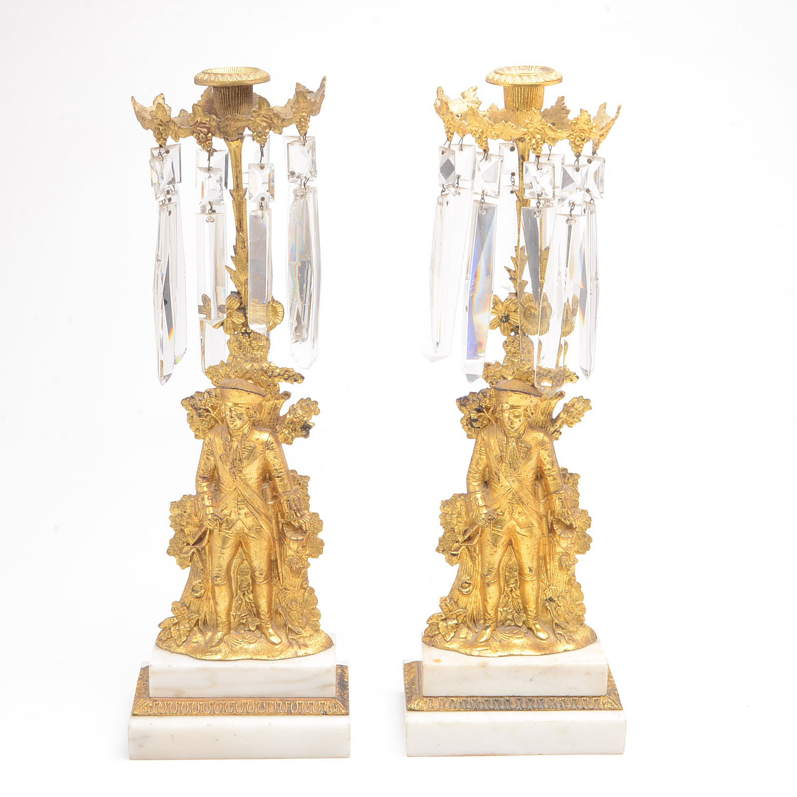 "Last of the Mohicans" Gilt Brass Candelabra Set