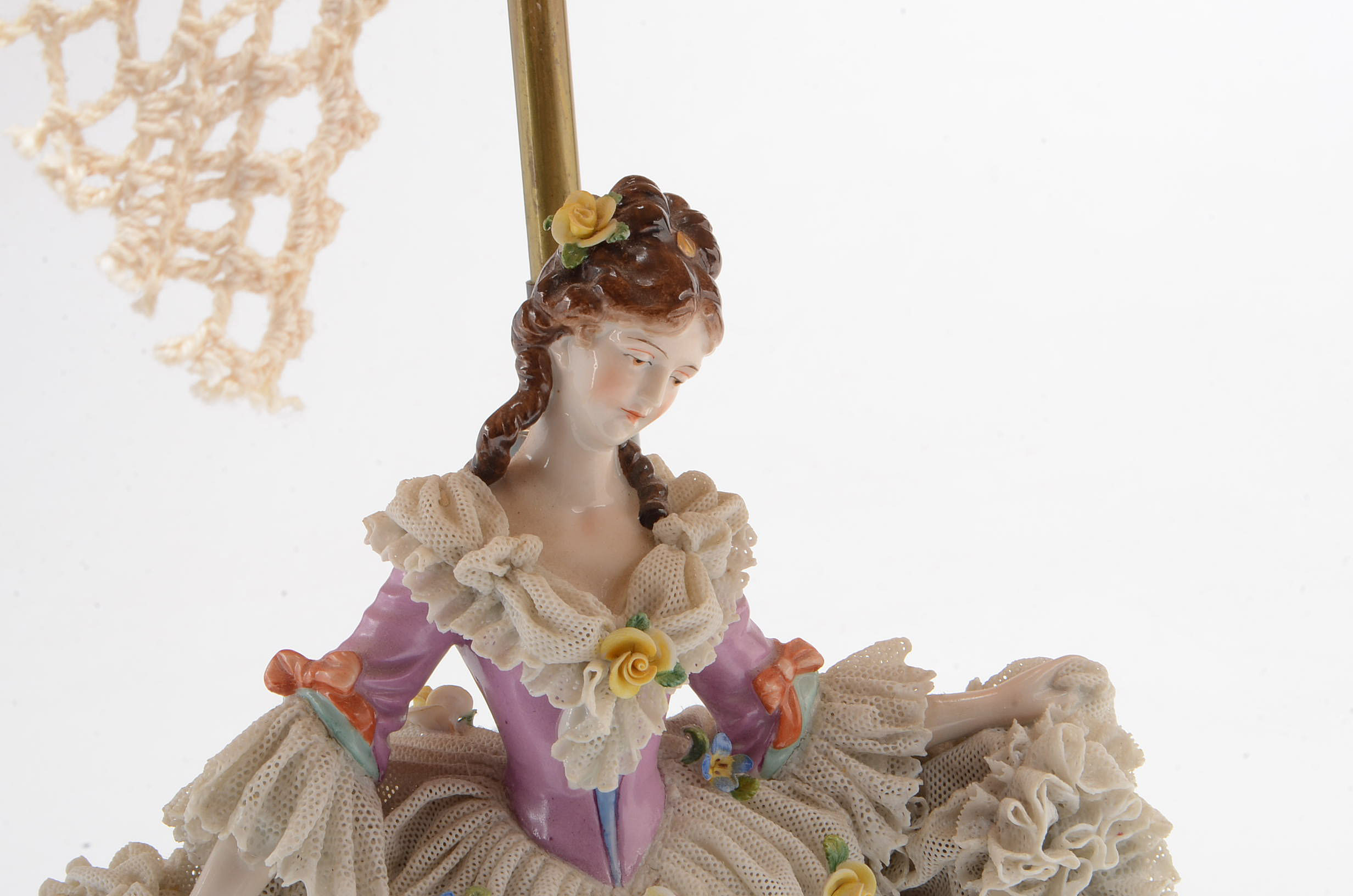 Muller and Co Dresden Lace Figural Porcelain Lamp