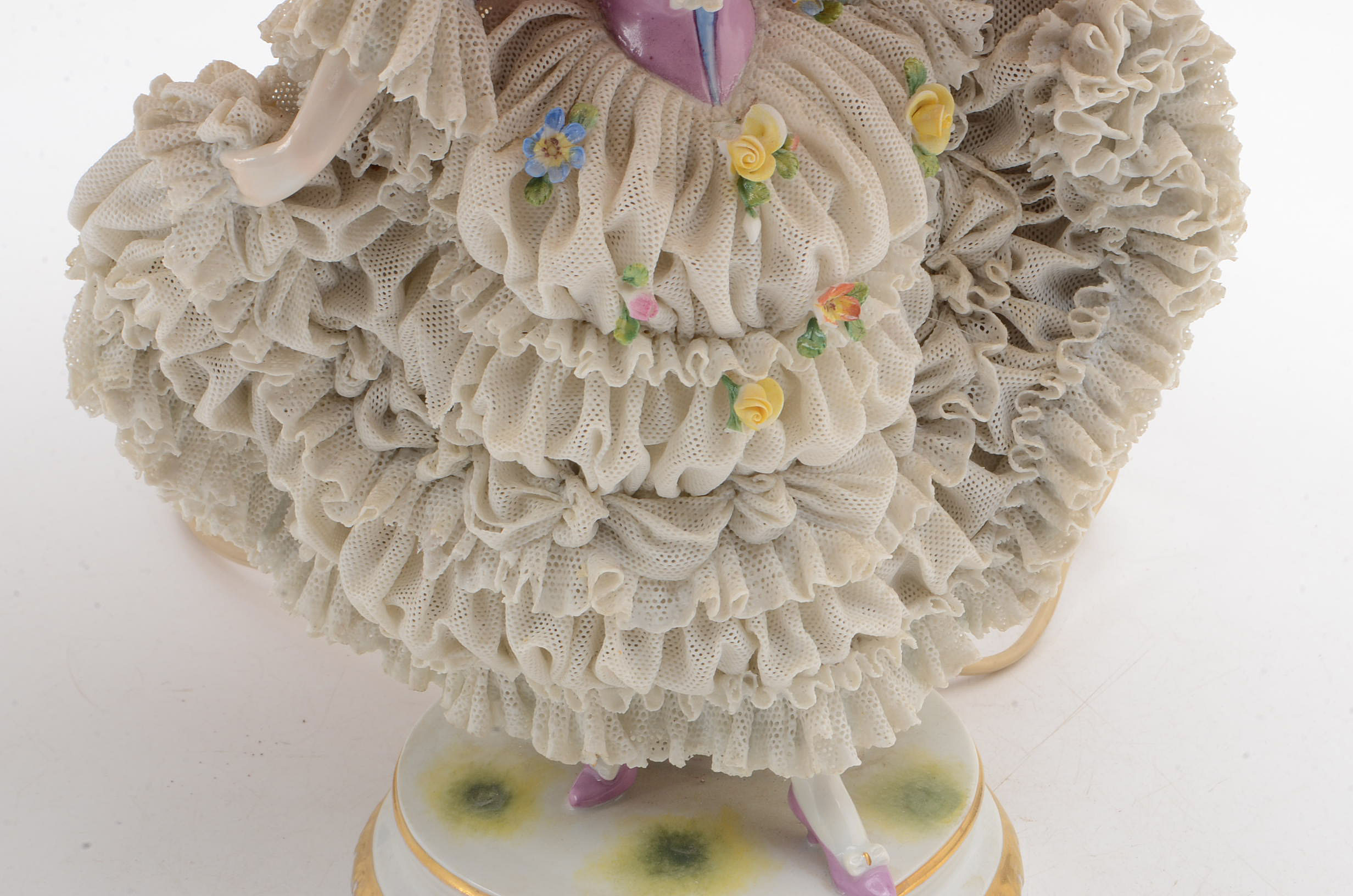 Muller and Co Dresden Lace Figural Porcelain Lamp