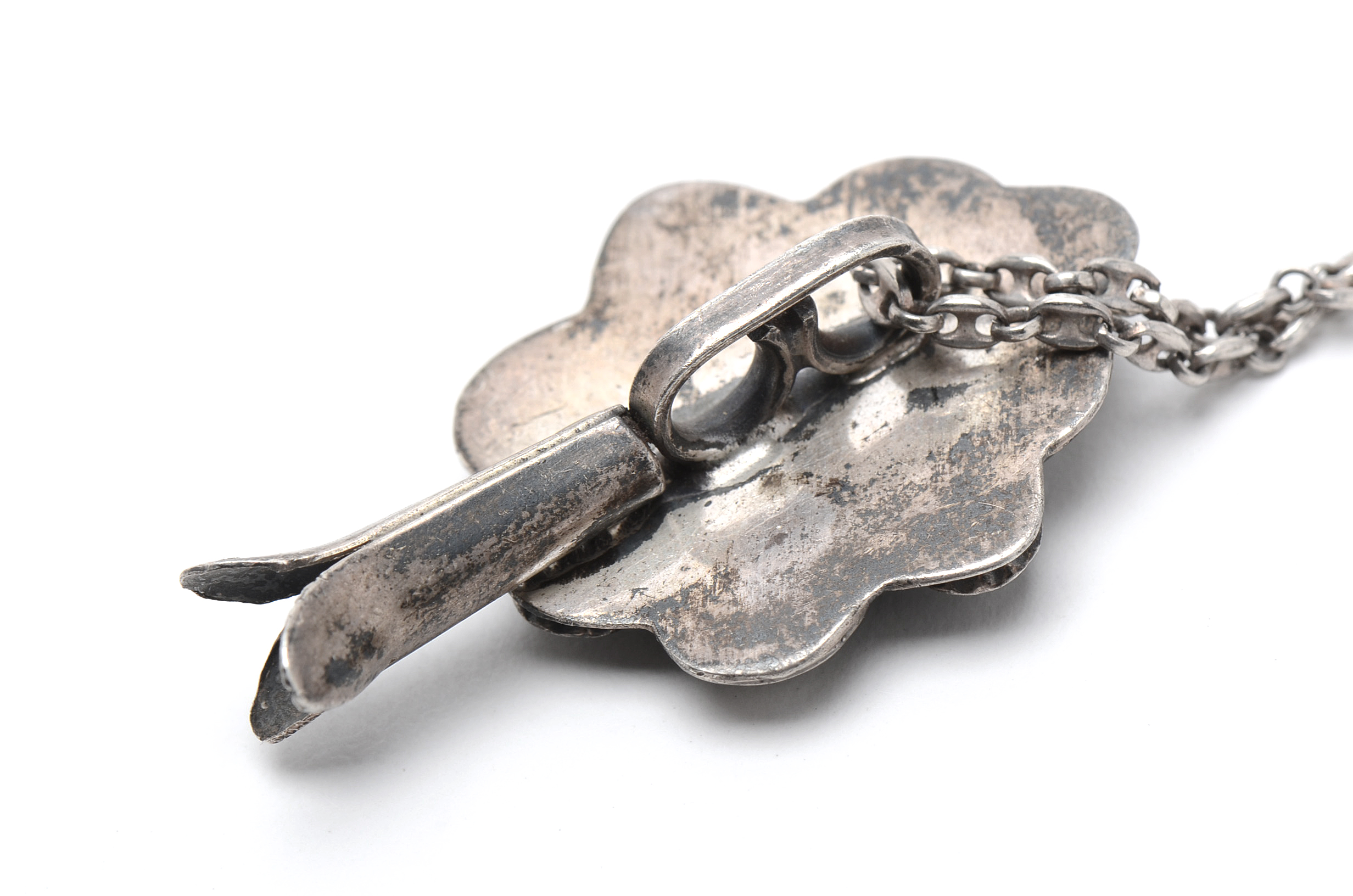 Native American Style 800 Silver Dyed Howlite Squash Blossom Pendant Necklace