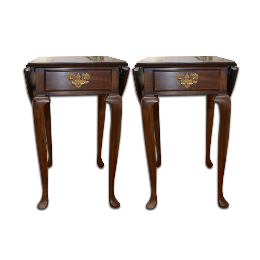 Pair of Queen Anne Style Drop Leaf End Tables by Harden