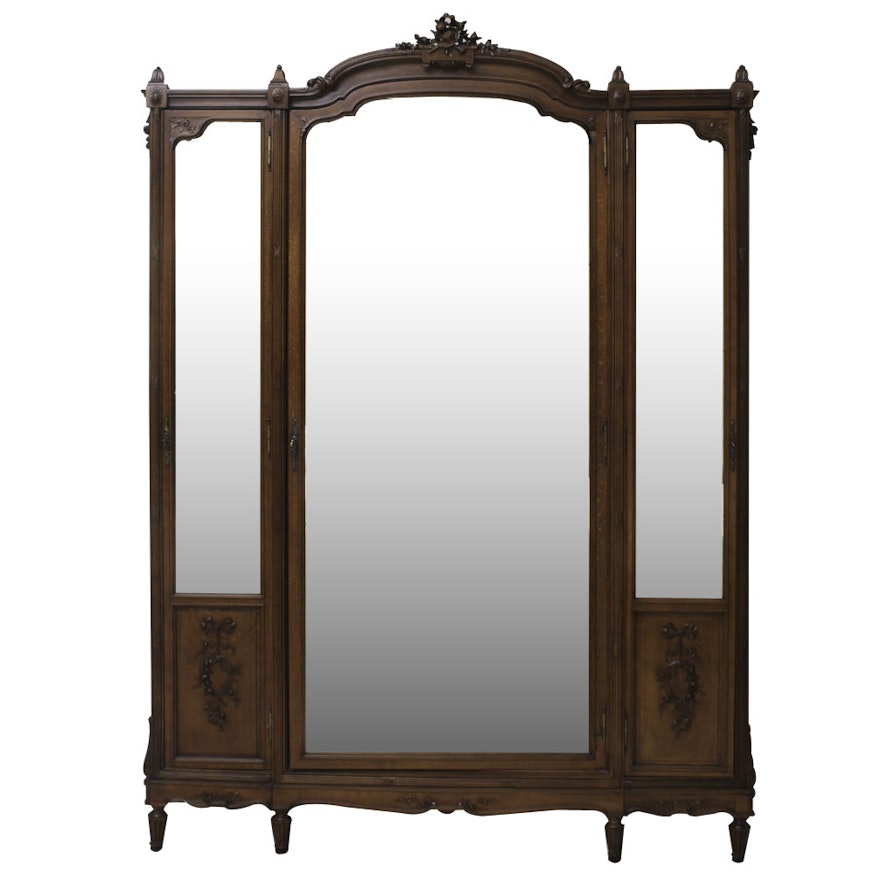 Antique Victorian Oak Mirrored Wardrobe