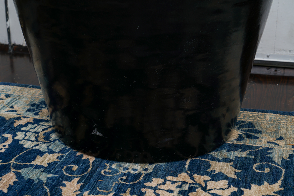 Papier Mache Black Jar and White Ceramic Vase