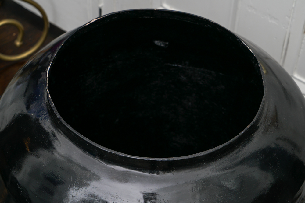 Papier Mache Black Jar and White Ceramic Vase