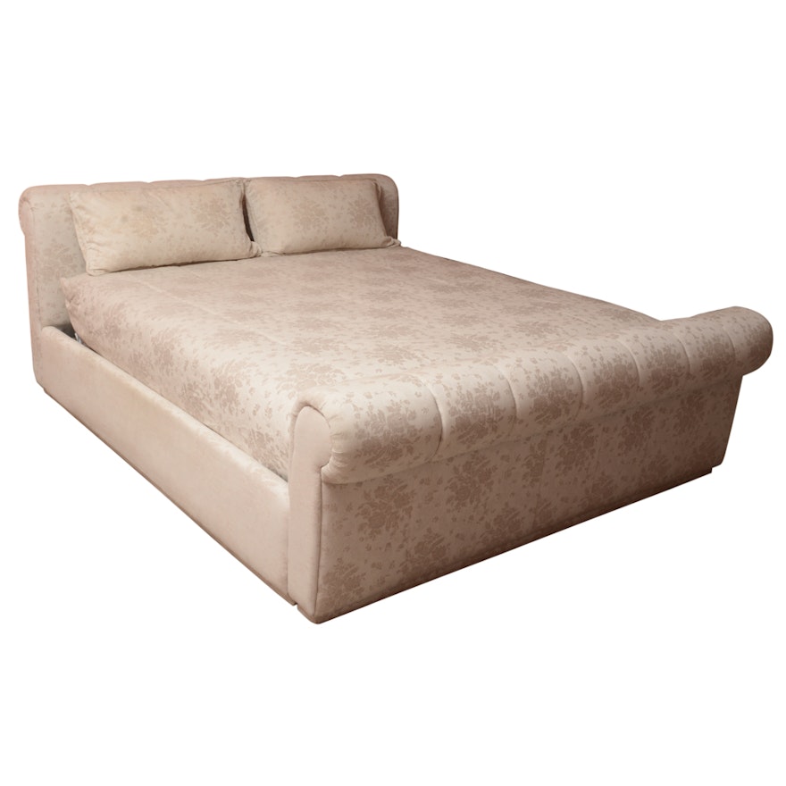 Custom Upholstered Sleigh Style King Size Bed Frame