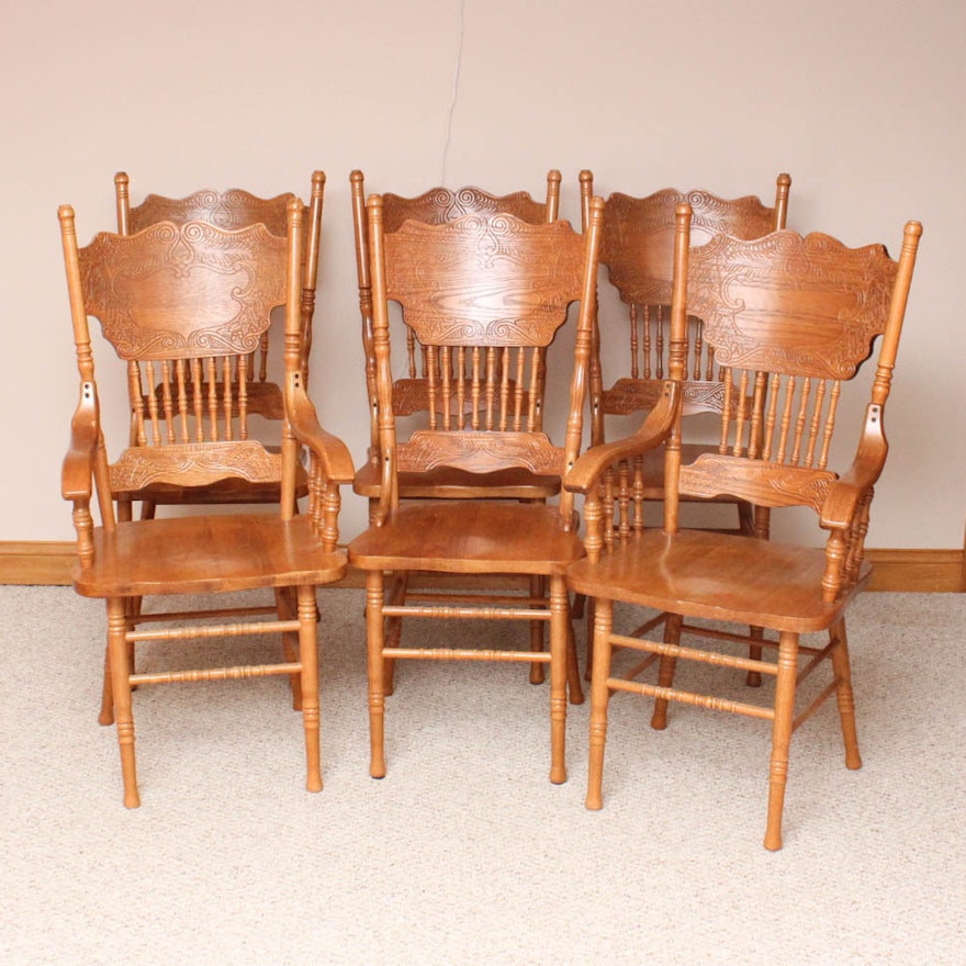 Six Vintage Oak Dining Room Chairs