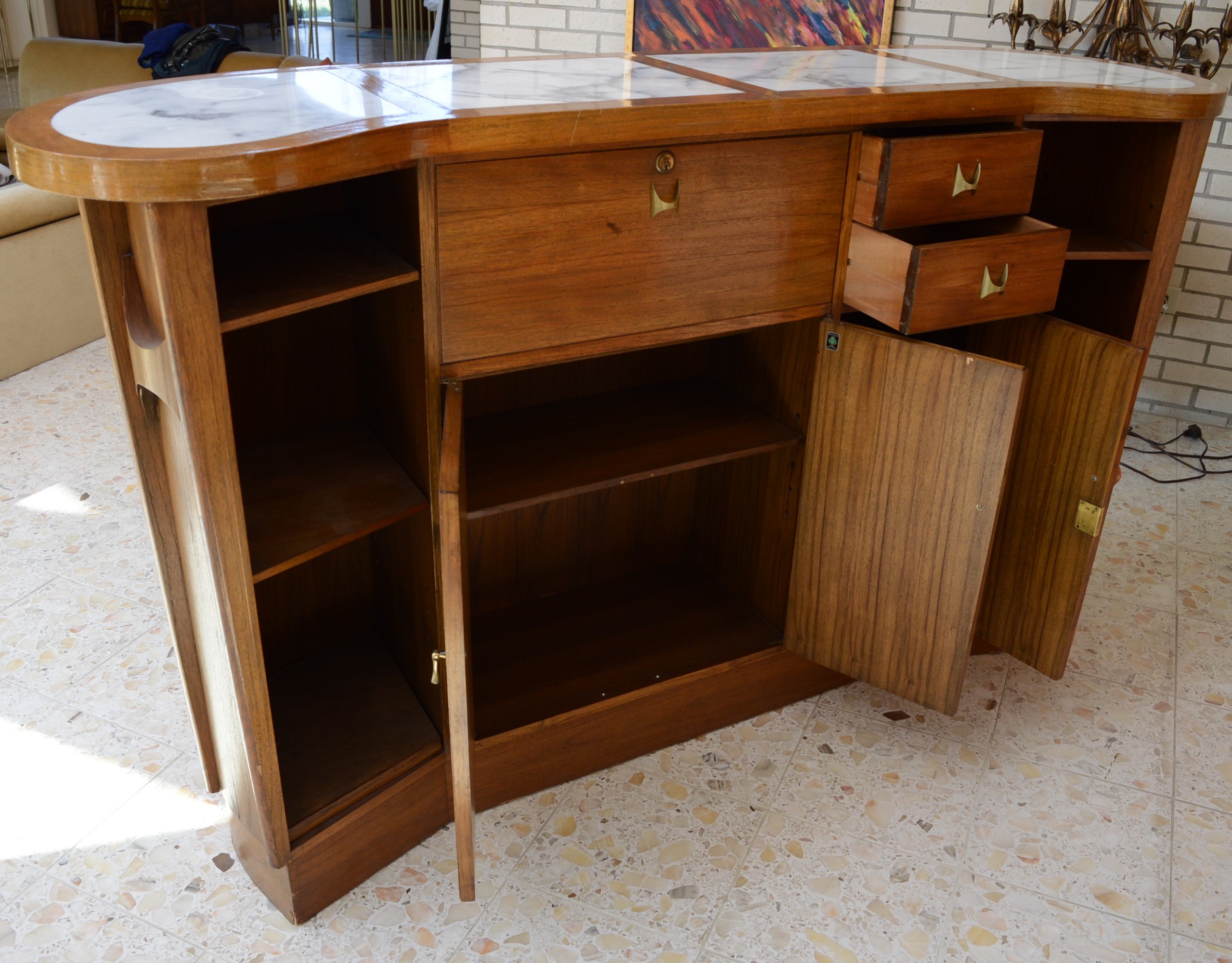 Broyhill Brasilia Mid Century Modern Bar with Marble Top