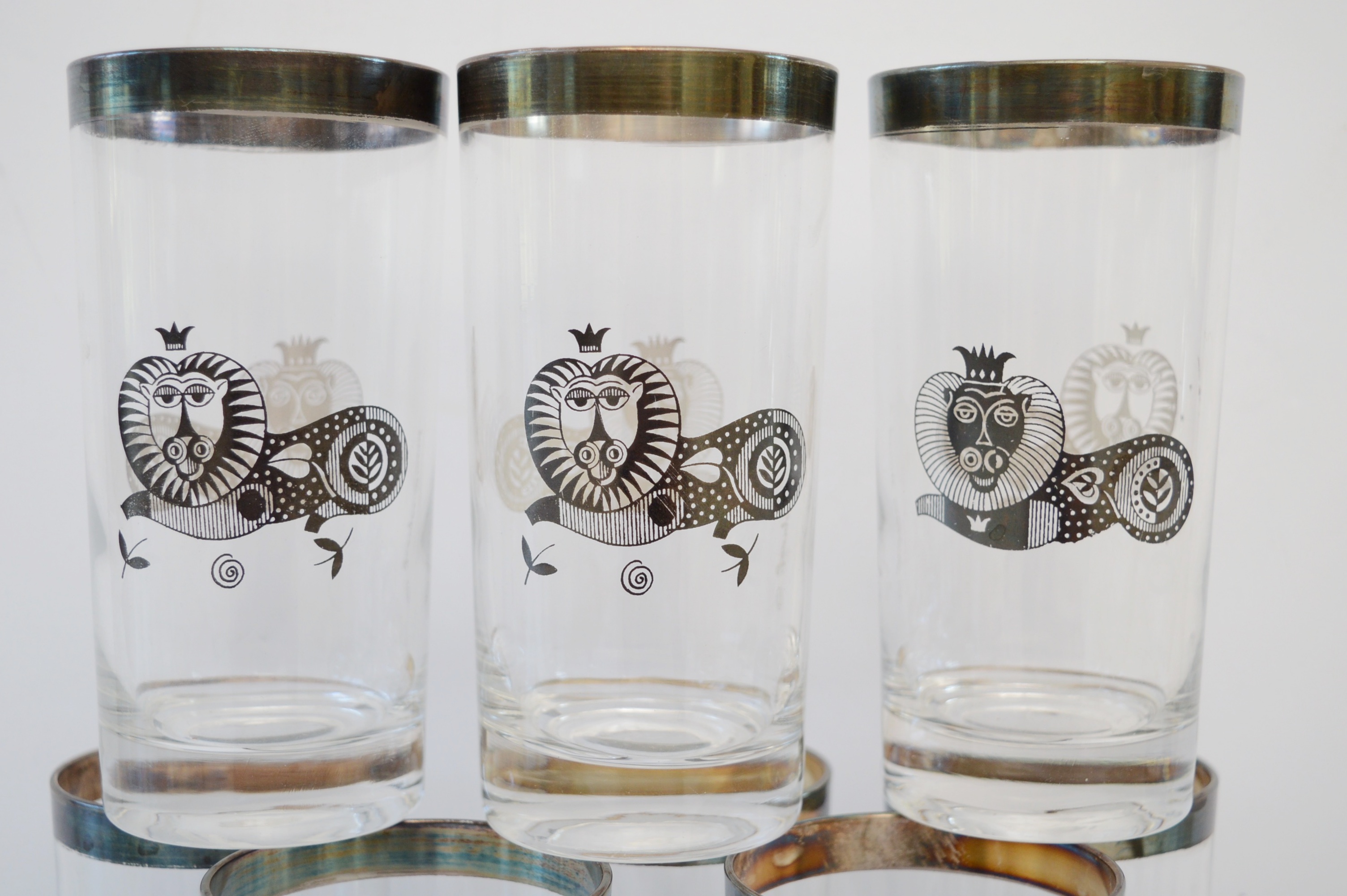 Georges Briard Mid Century Lion Tumblers and Cocktail Glasses