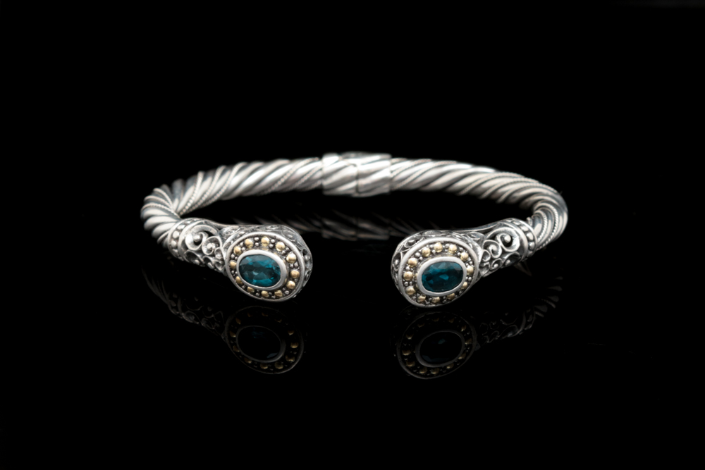 Robert Manse Sterling SIlver, 18K Yellow Gold and London Blue Topaz Bracelet