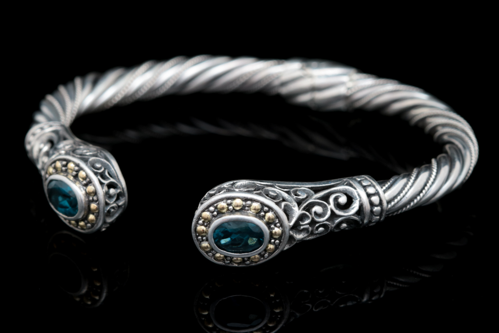 Robert Manse Sterling SIlver, 18K Yellow Gold and London Blue Topaz Bracelet