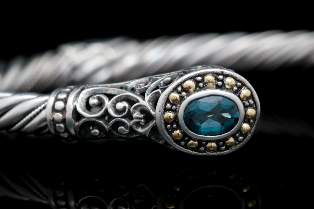 Robert Manse Sterling SIlver, 18K Yellow Gold and London Blue Topaz Bracelet