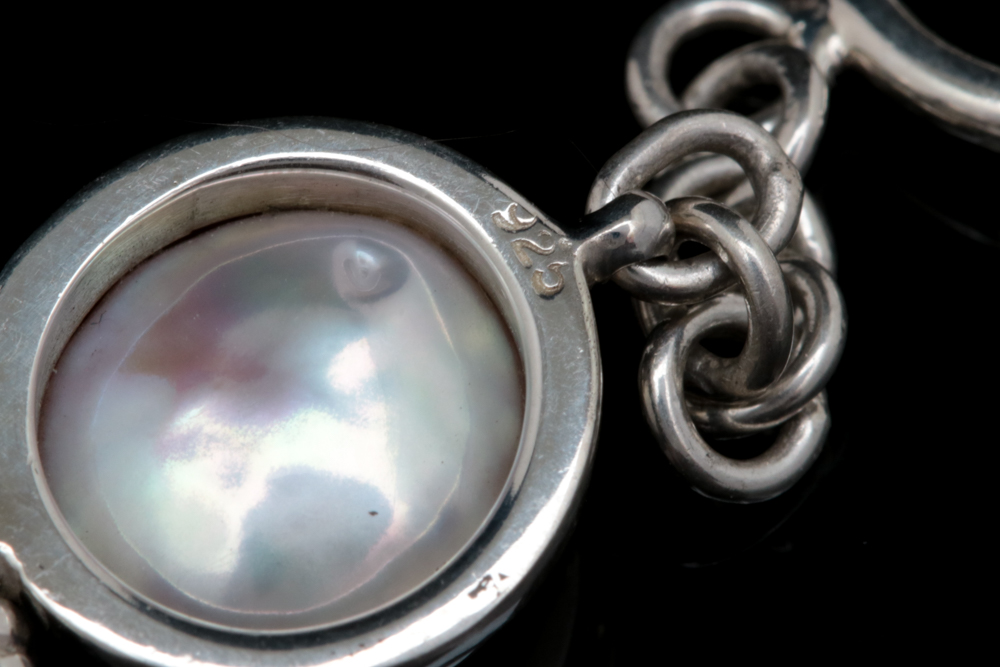 Sterling Silver, Mabé Pearl and Ruby Bracelet