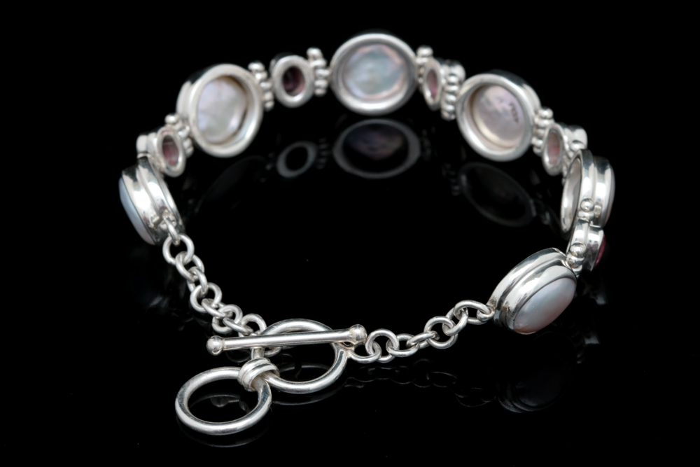 Sterling Silver, Mabé Pearl and Ruby Bracelet