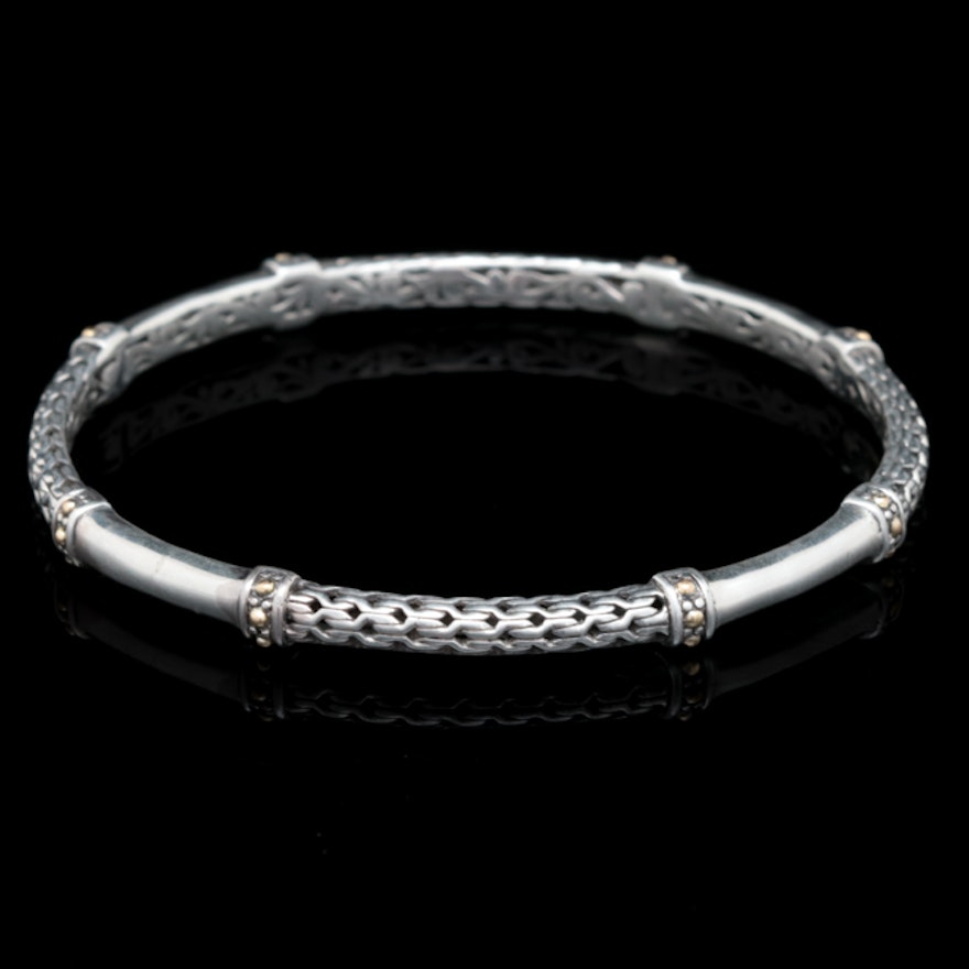 Sterling Silver and 18K Yellow Gold Bangle Bracelet