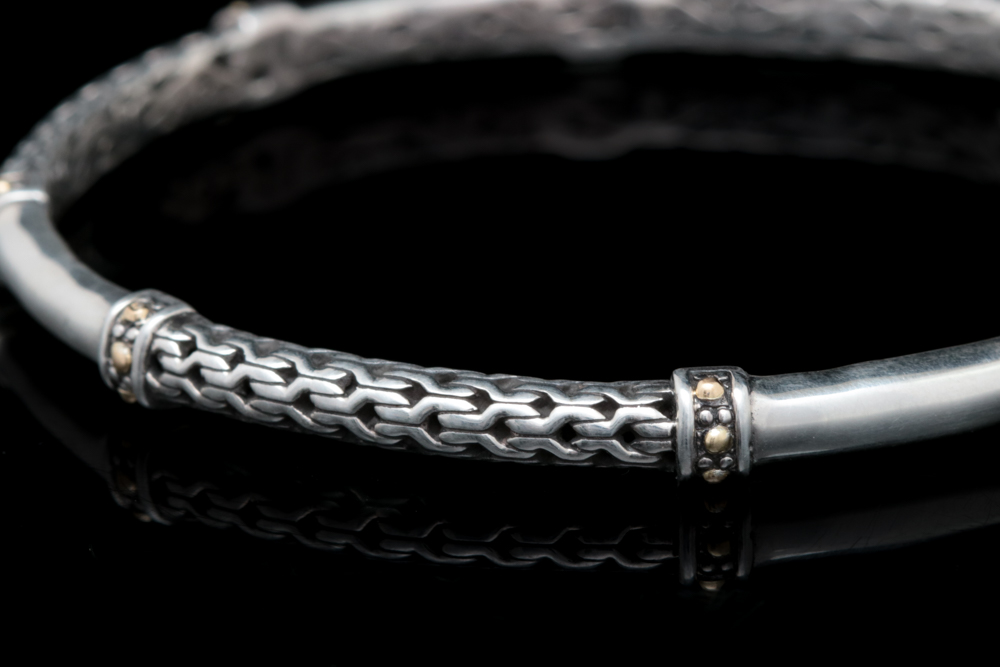 Sterling Silver and 18K Yellow Gold Bangle Bracelet
