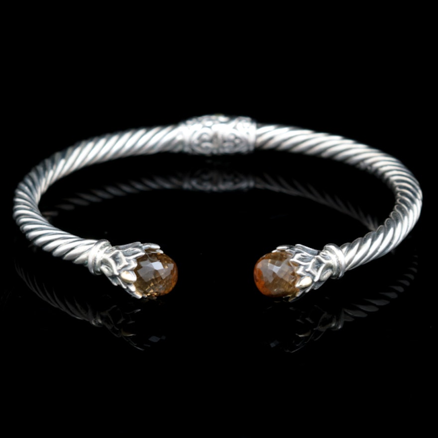 Sterling Silver, 18K Yellow Gold and Citrine Bracelet