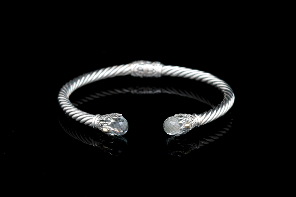 Sterling Silver, 18K Yellow Gold and White Topaz Bracelet