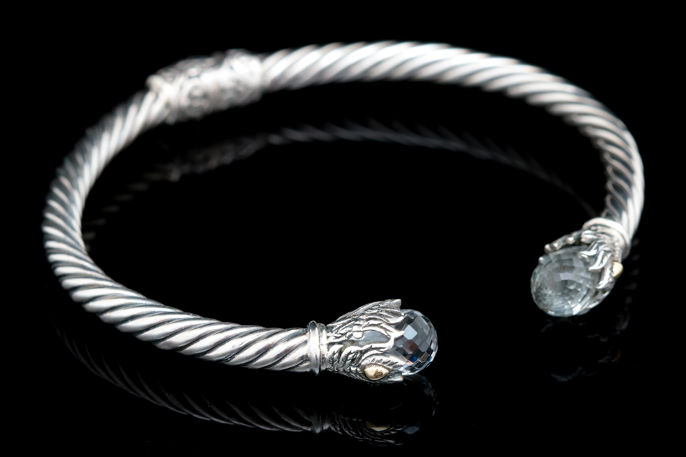 Sterling Silver, 18K Yellow Gold and White Topaz Bracelet