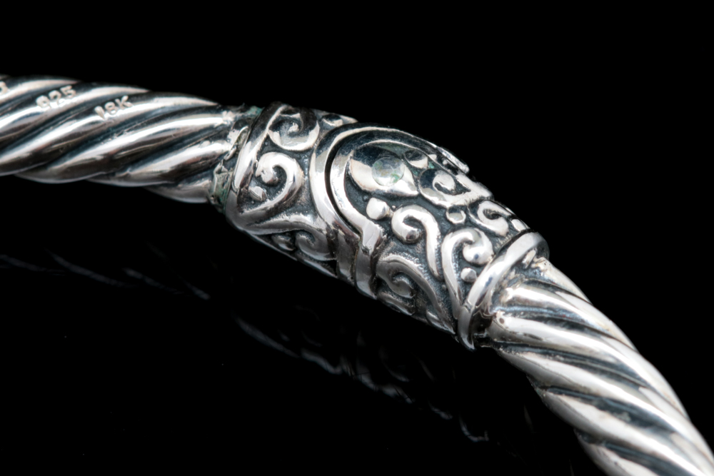 Sterling Silver, 18K Yellow Gold and White Topaz Bracelet