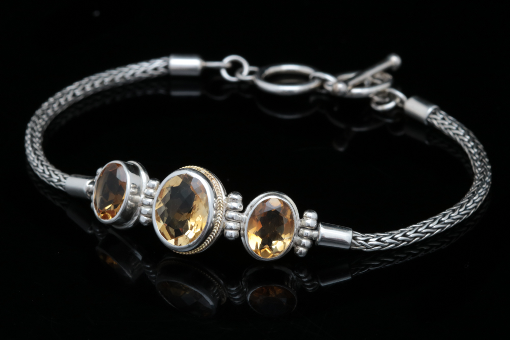 Sterling Silver, 18K Yellow Gold and Citrine Bracelet