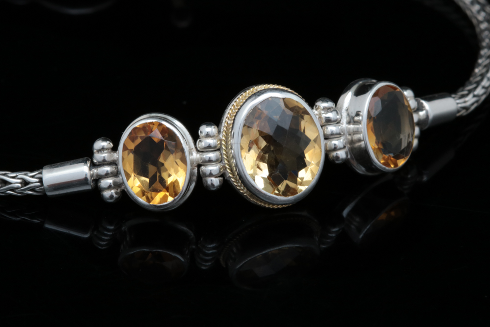 Sterling Silver, 18K Yellow Gold and Citrine Bracelet