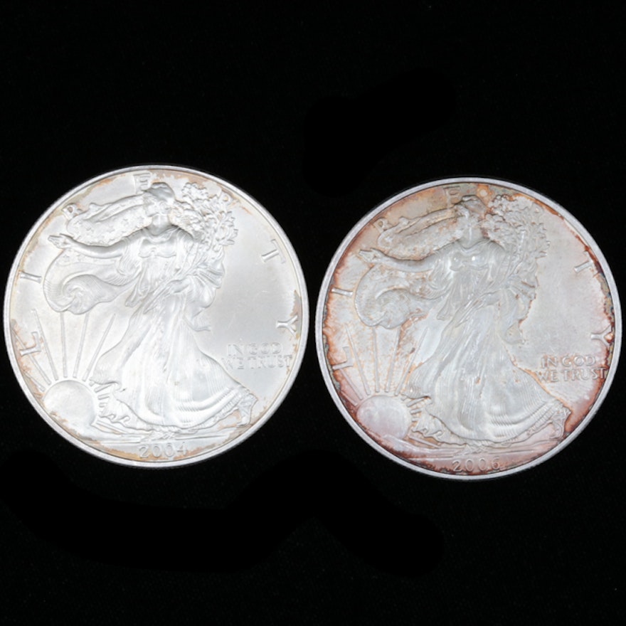 Two Walking Liberty Silver Eagle Dollars