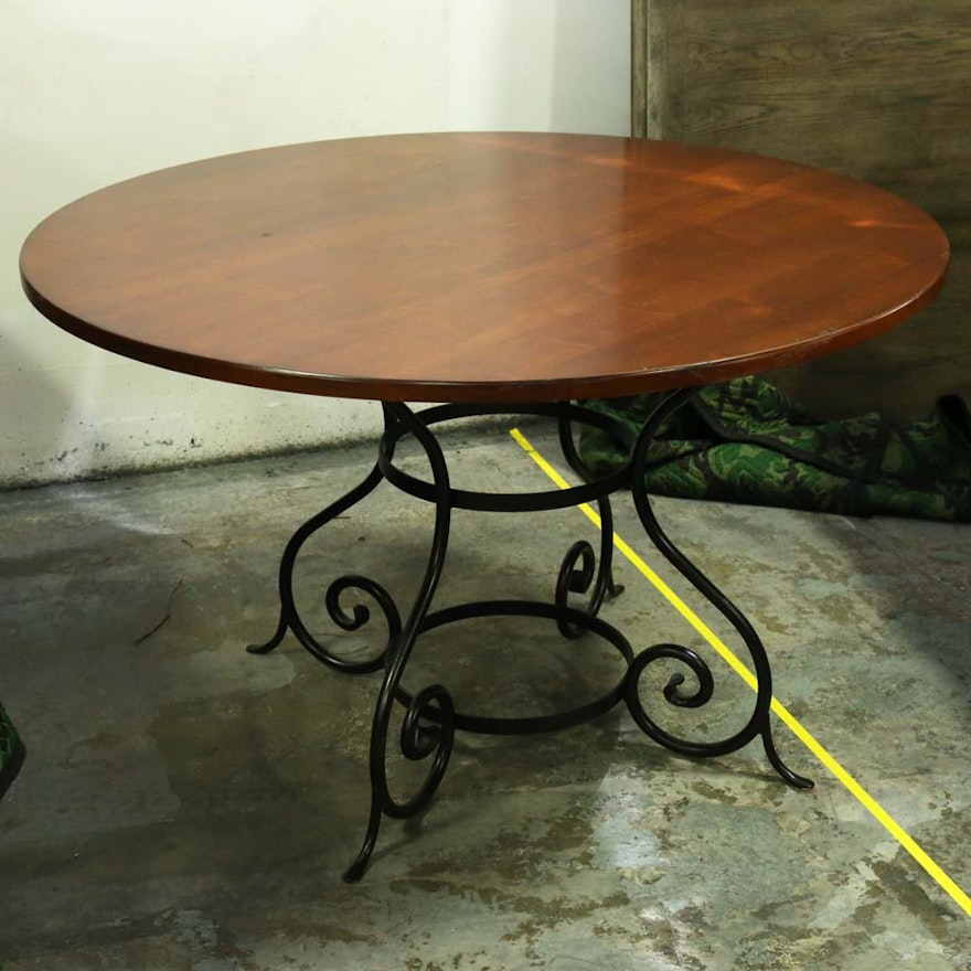 Circular Table on Scrolling Metal Base