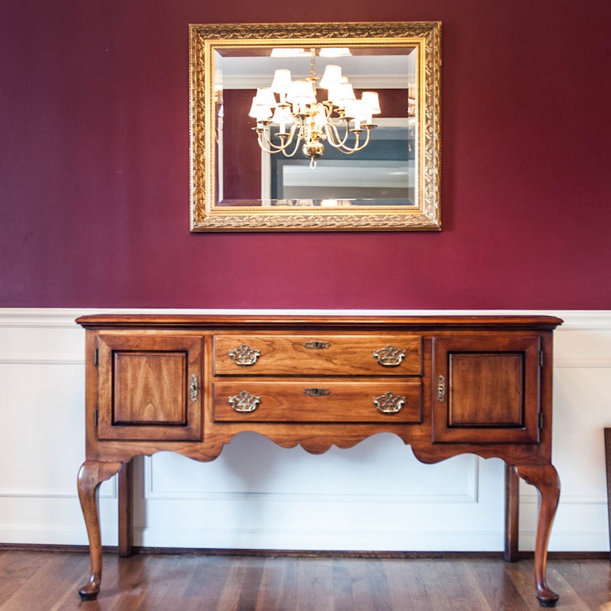 Queen Anne Style Cherry Sideboard and Mirror by Stratton Trutype