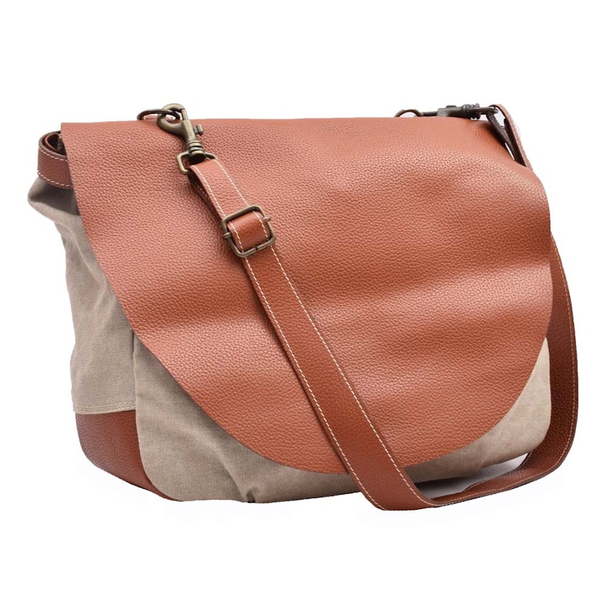 Jane August Leather and Canvas Messenger Bag