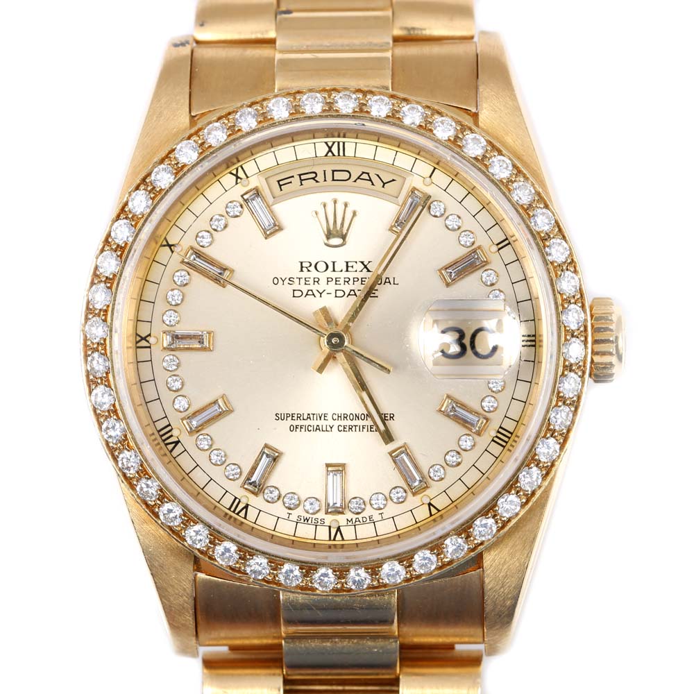 Rolex Oyster Perpetual Day-Date 18K Yellow Gold 1.32 CTW Diamond Watch