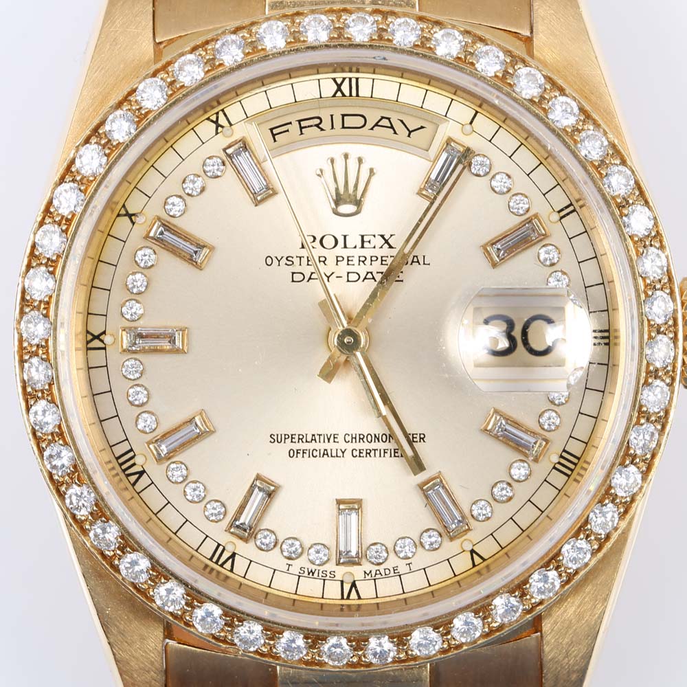 Rolex Oyster Perpetual Day-Date 18K Yellow Gold 1.32 CTW Diamond Watch