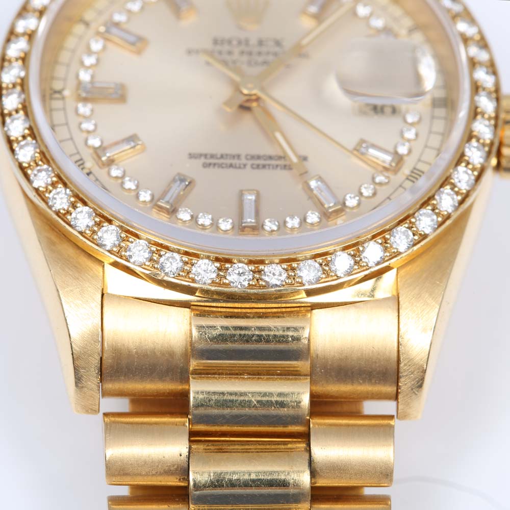 Rolex Oyster Perpetual Day-Date 18K Yellow Gold 1.32 CTW Diamond Watch