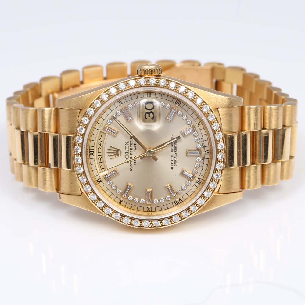 Rolex Oyster Perpetual Day-Date 18K Yellow Gold 1.32 CTW Diamond Watch